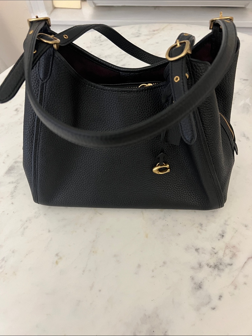 Coach Black Pebbled Leather Shoulder Bag with Gold-Tone Hardware